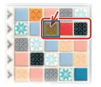 Azul : décompte des points, exemple montrant une tuile gagnant trois points dans le jeu de société Azul.